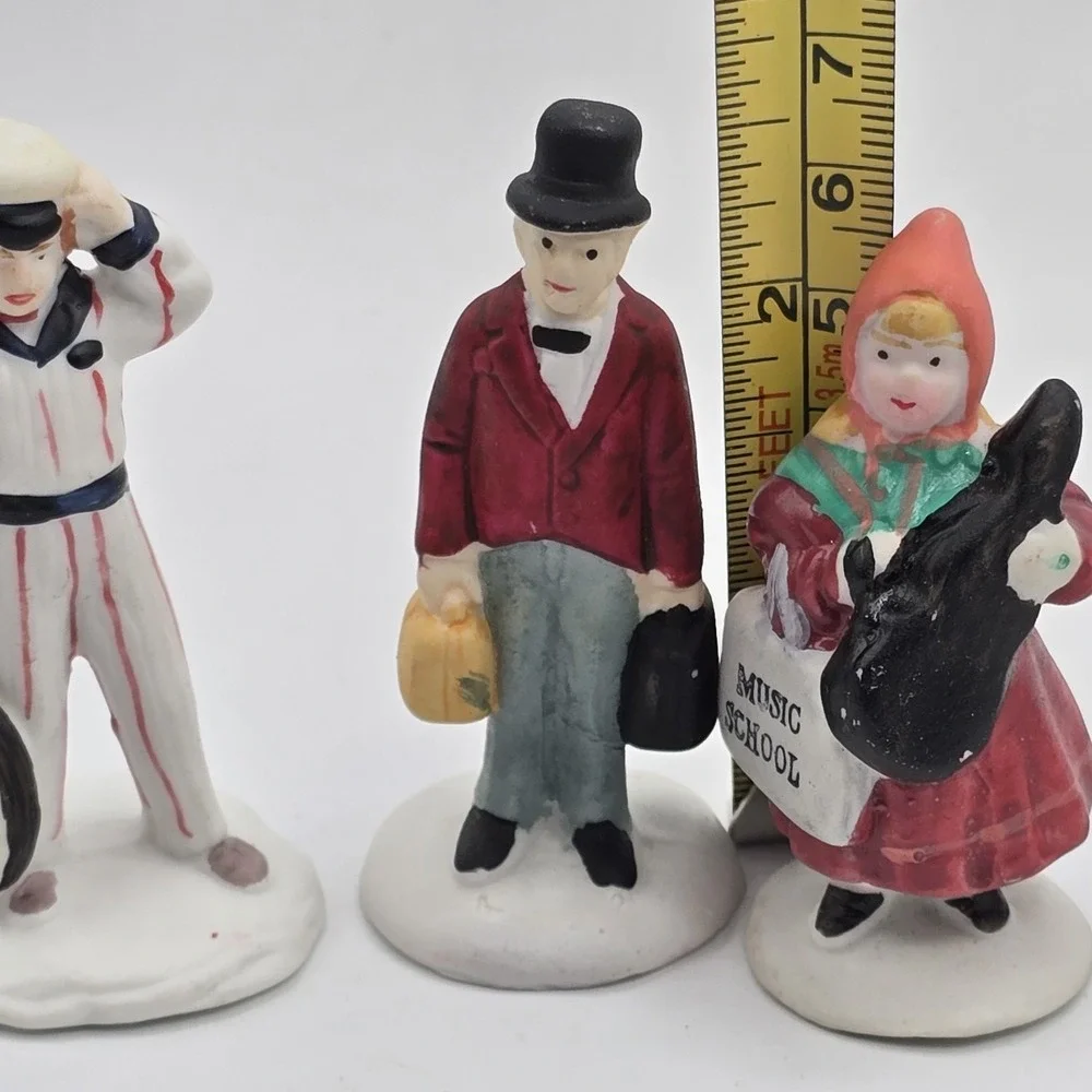 Vtg Christmas Village Figures Lot Ceramic Miniature Victorian People Gas Station